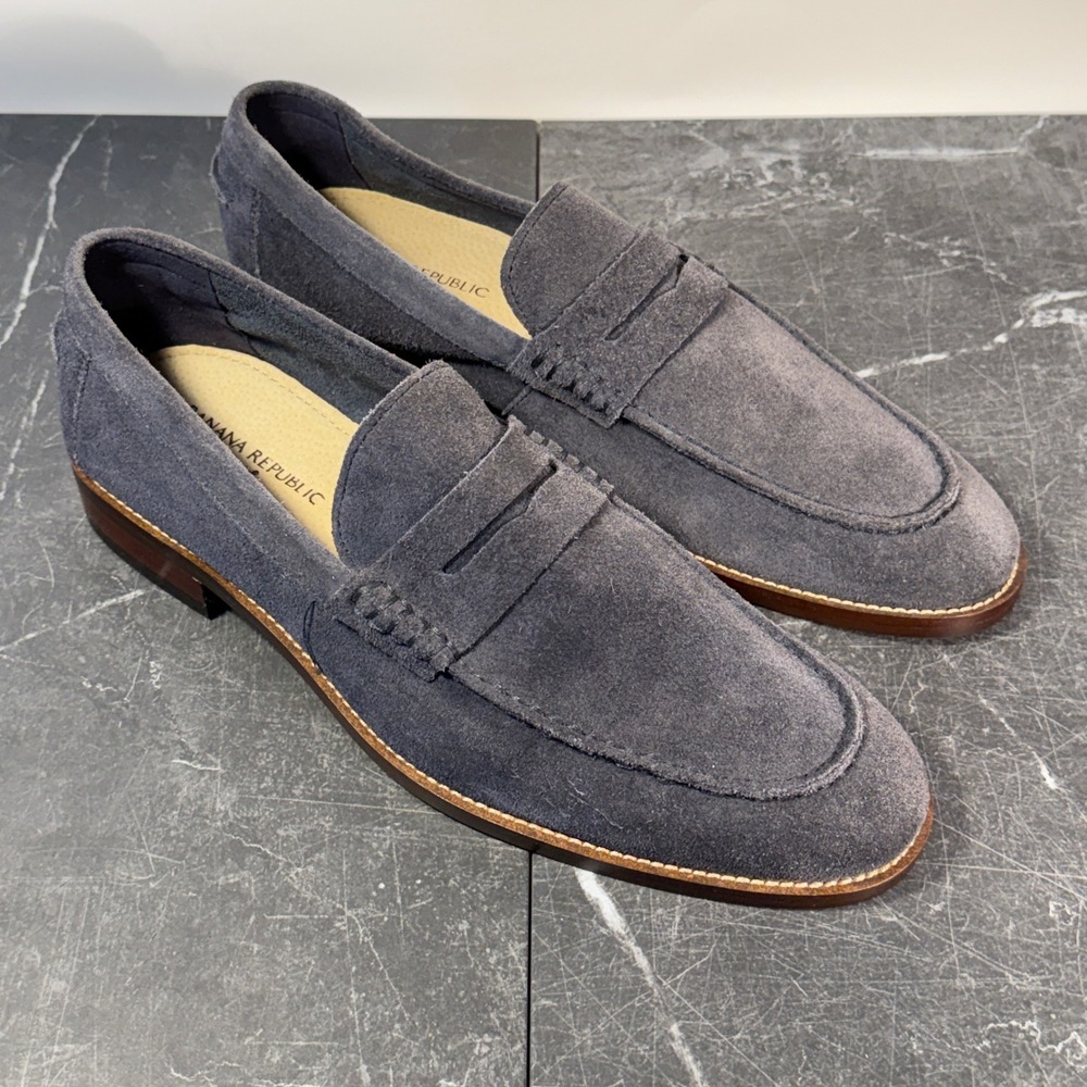 Mens Banana Republic Shoes | Size 10 | Grey Suede Penny Loafers Ortholite 1925